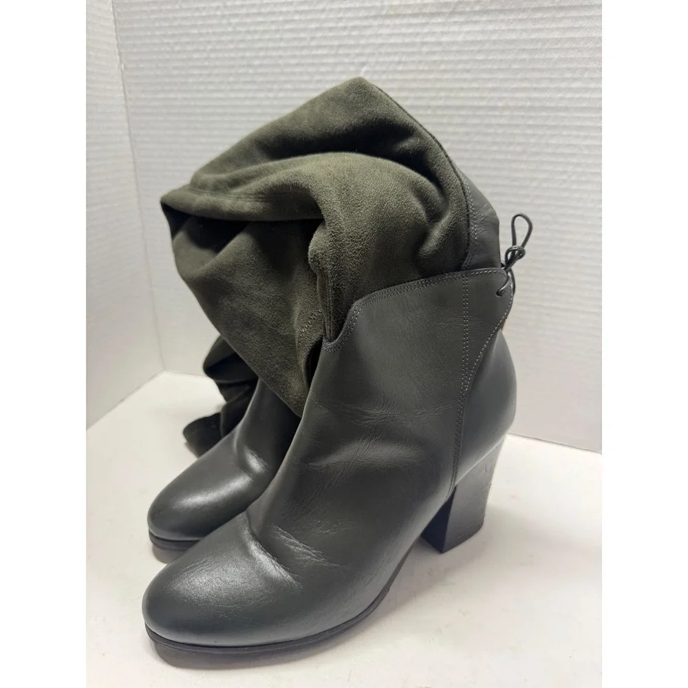 Rudsak Olive Green Leather Over The Knee Boots Made in Italy Size 41 10.5